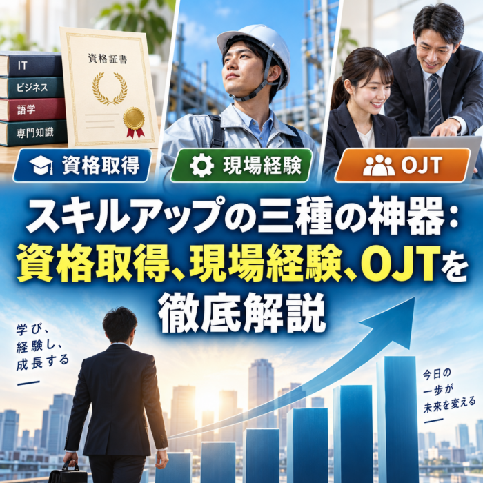 スキルアップの三種の神器：資格取得、現場経験、OJTを徹底解説